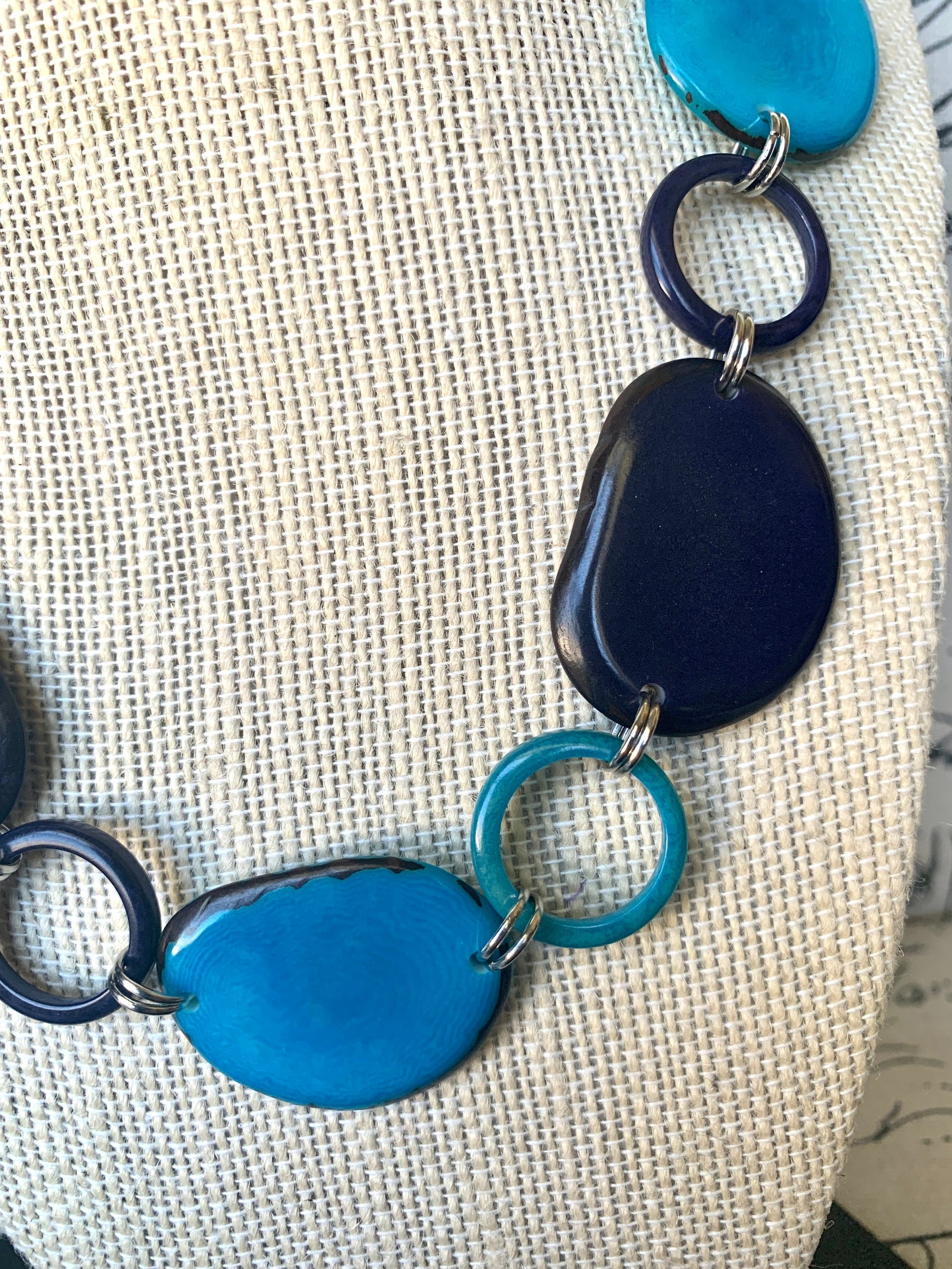 Turquoise blue necklace Tagua jewelry Short beaded necklace Fashionable gifts Trendy jewelry for women Wearable art Mothers day gifts