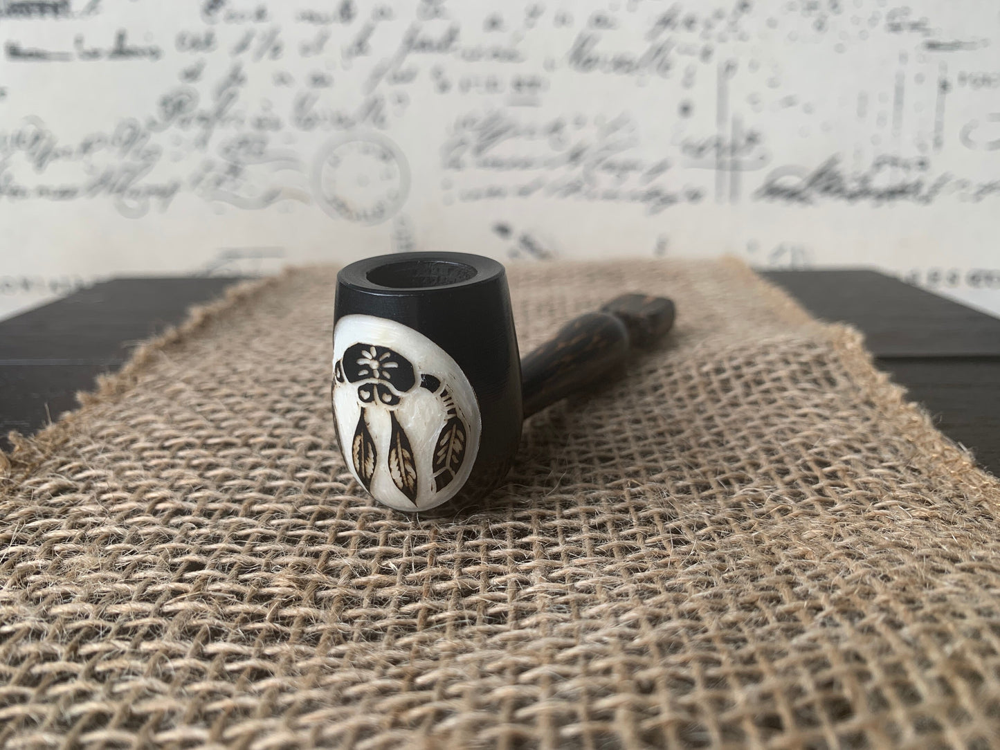 Dream catcher smoking pipe Handcrafted smoking bowl Handmade tagua nut and wood One of a kind tribal hand pipe Ceremonial shaman ritual