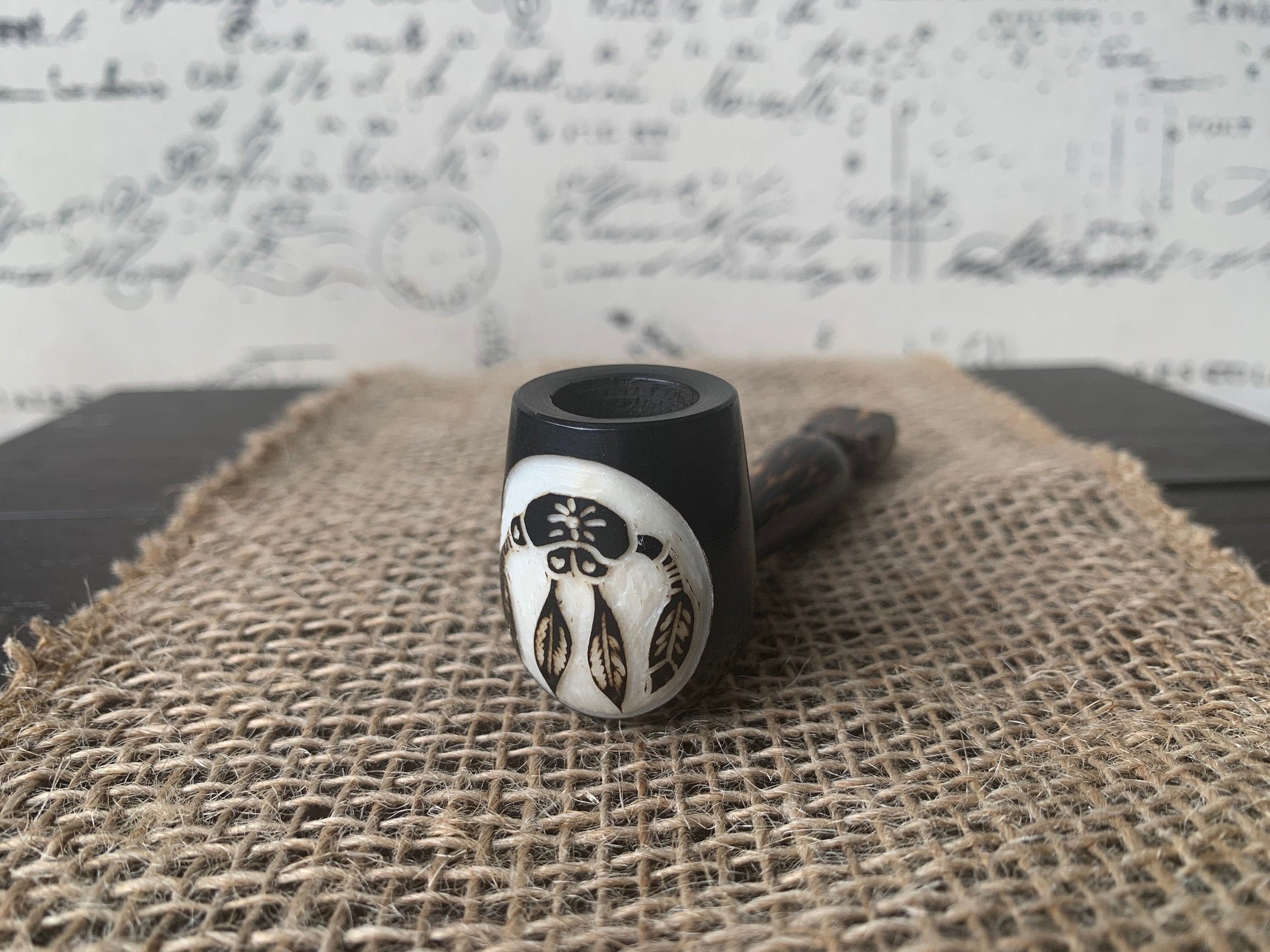 Dream catcher smoking pipe Handcrafted smoking bowl Handmade tagua nut and wood One of a kind tribal hand pipe Ceremonial shaman ritual