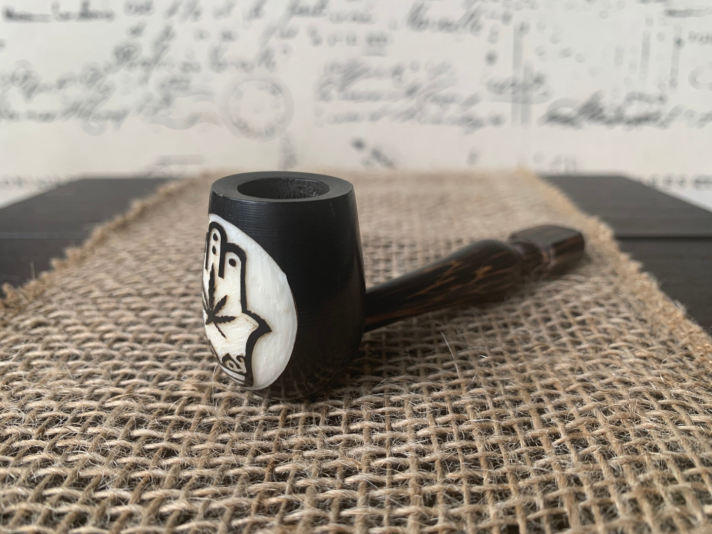 Hamsa hand and plant smoking pipe Handcrafted smoking bowl Handmade tagua nut and wood One of a kind tribal hand pipe Spirituality accessory