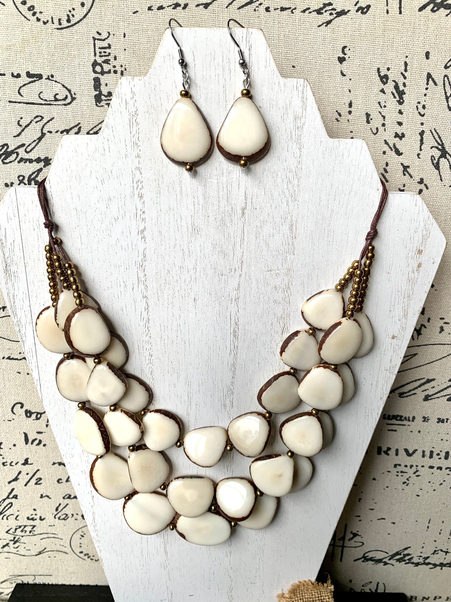 White statement necklace and earrings set Tagua jewelry 14 year gift anniversary for wife Ivory anniversary gifts for her Fall fashion