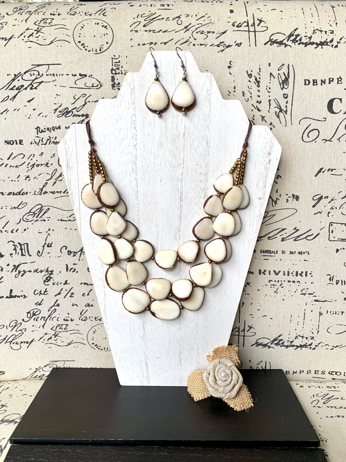 White statement necklace and earrings set Tagua jewelry 14 year gift anniversary for wife Ivory anniversary gifts for her Fall fashion