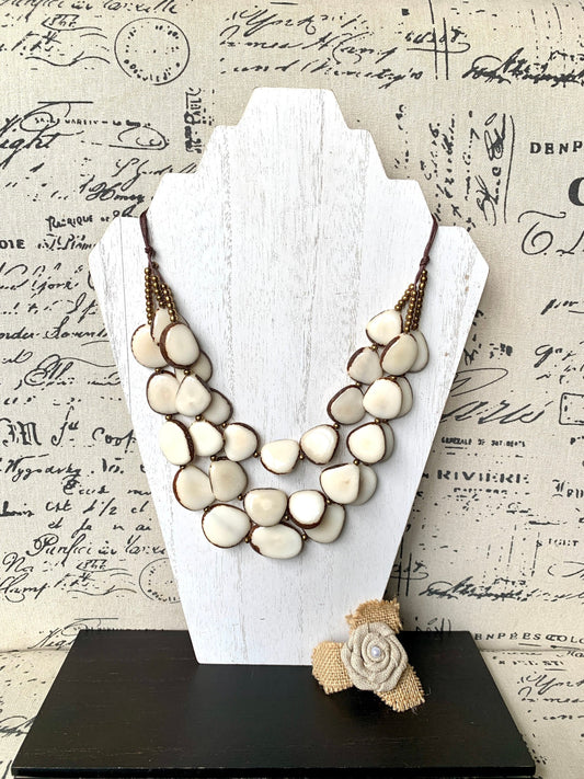Ivory white fashion triple layer necklace Tagua jewelry 14 year wedding anniversary gift Big bold necklace Adjustable Fall fashion trends
