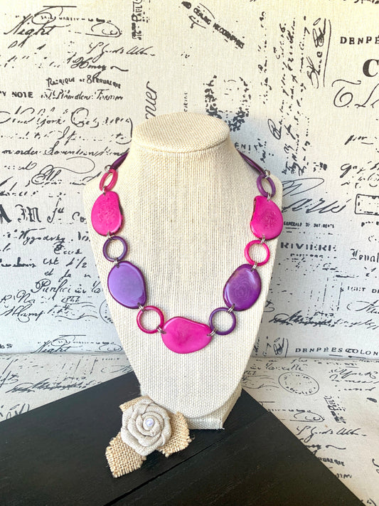 Pink and purple necklace Tagua jewelry Statement lightweight jewelry Short necklace Art to wear Mothers day gifts Sustainable fashion