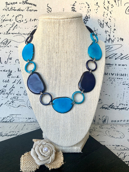 Turquoise blue necklace Tagua jewelry Short beaded necklace Fashionable gifts Trendy jewelry for women Wearable art Mothers day gifts