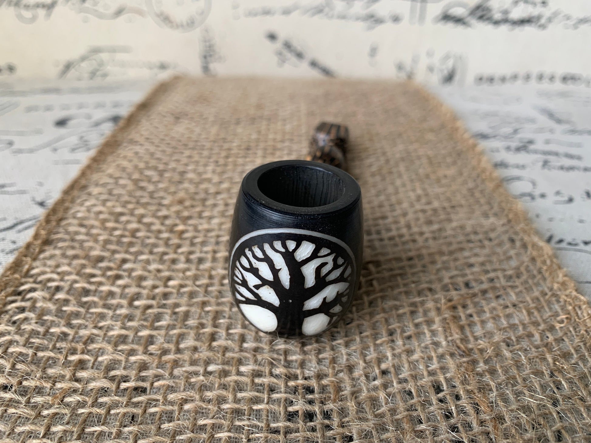 Tree of life smoking pipe Handcrafted smoking bowl Tagua nut Unique tribal hand pipe Shamanic healing tool Hippie style pipe Made in Ecuador