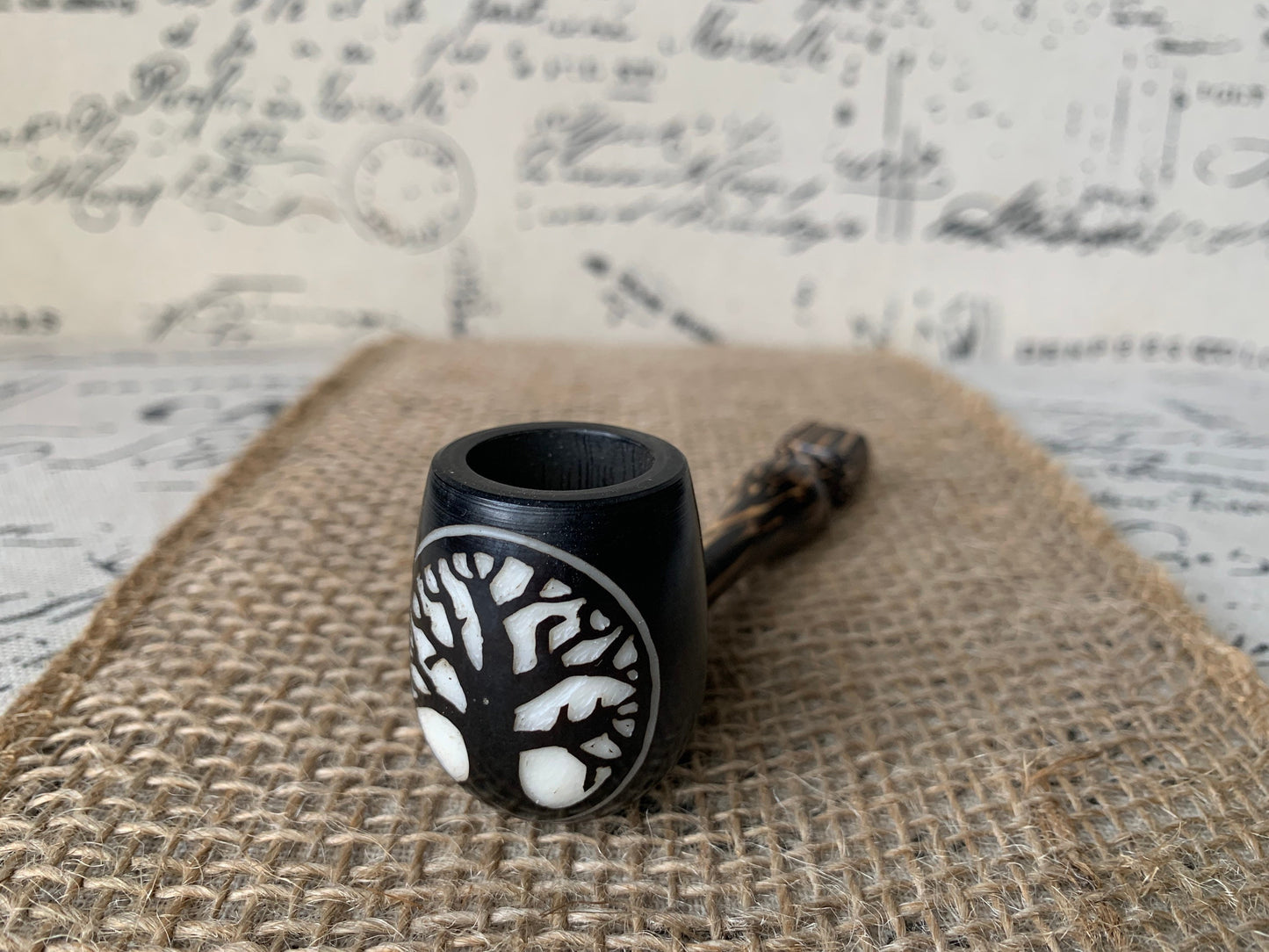 Tree of life smoking pipe Handcrafted smoking bowl Tagua nut Unique tribal hand pipe Shamanic healing tool Hippie style pipe Made in Ecuador