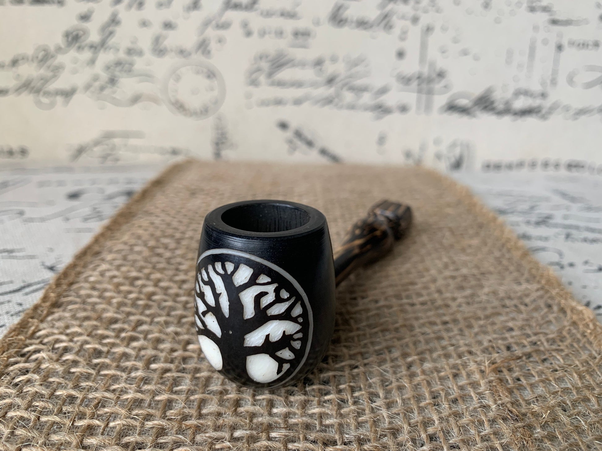 Tree of life smoking pipe Handcrafted smoking bowl Tagua nut Unique tribal hand pipe Shamanic healing tool Hippie style pipe Made in Ecuador