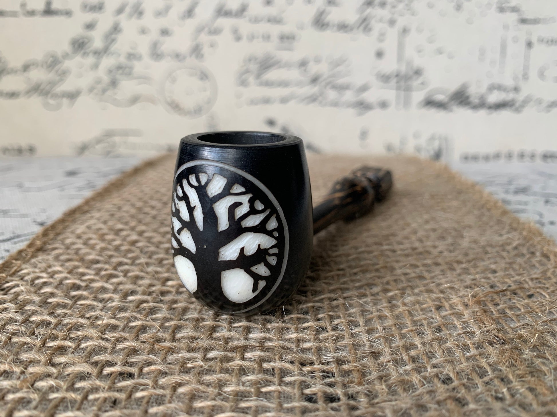 Tree of life smoking pipe Handcrafted smoking bowl Tagua nut Unique tribal hand pipe Shamanic healing tool Hippie style pipe Made in Ecuador