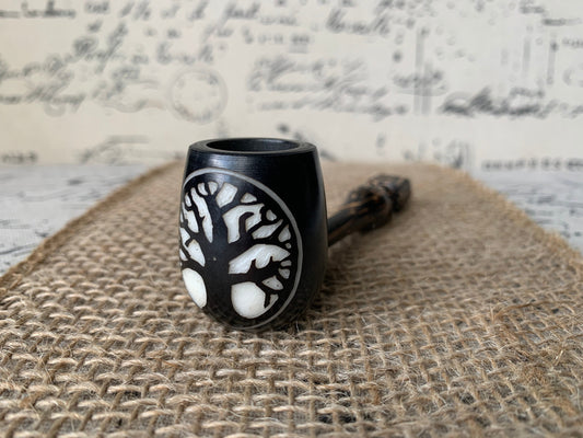 Tree of life smoking pipe Handcrafted smoking bowl Tagua nut Unique tribal hand pipe Shamanic healing tool Hippie style pipe Made in Ecuador