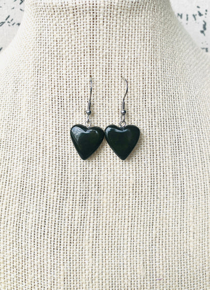 Black dangle earrings Heart shape earrings Handmade beaded earrings Mother’s Day gifts Tagua nut jewelry Art to wear Hypoallergenic earrings