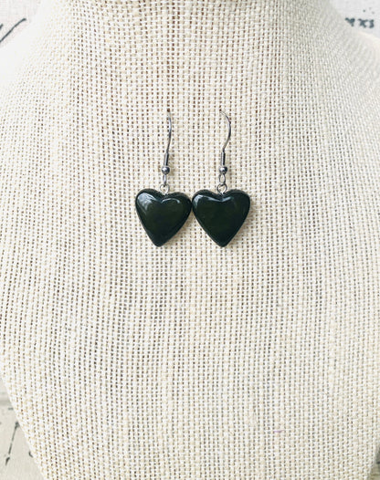 Black dangle earrings Heart shape earrings Handmade beaded earrings Mother’s Day gifts Tagua nut jewelry Art to wear Hypoallergenic earrings