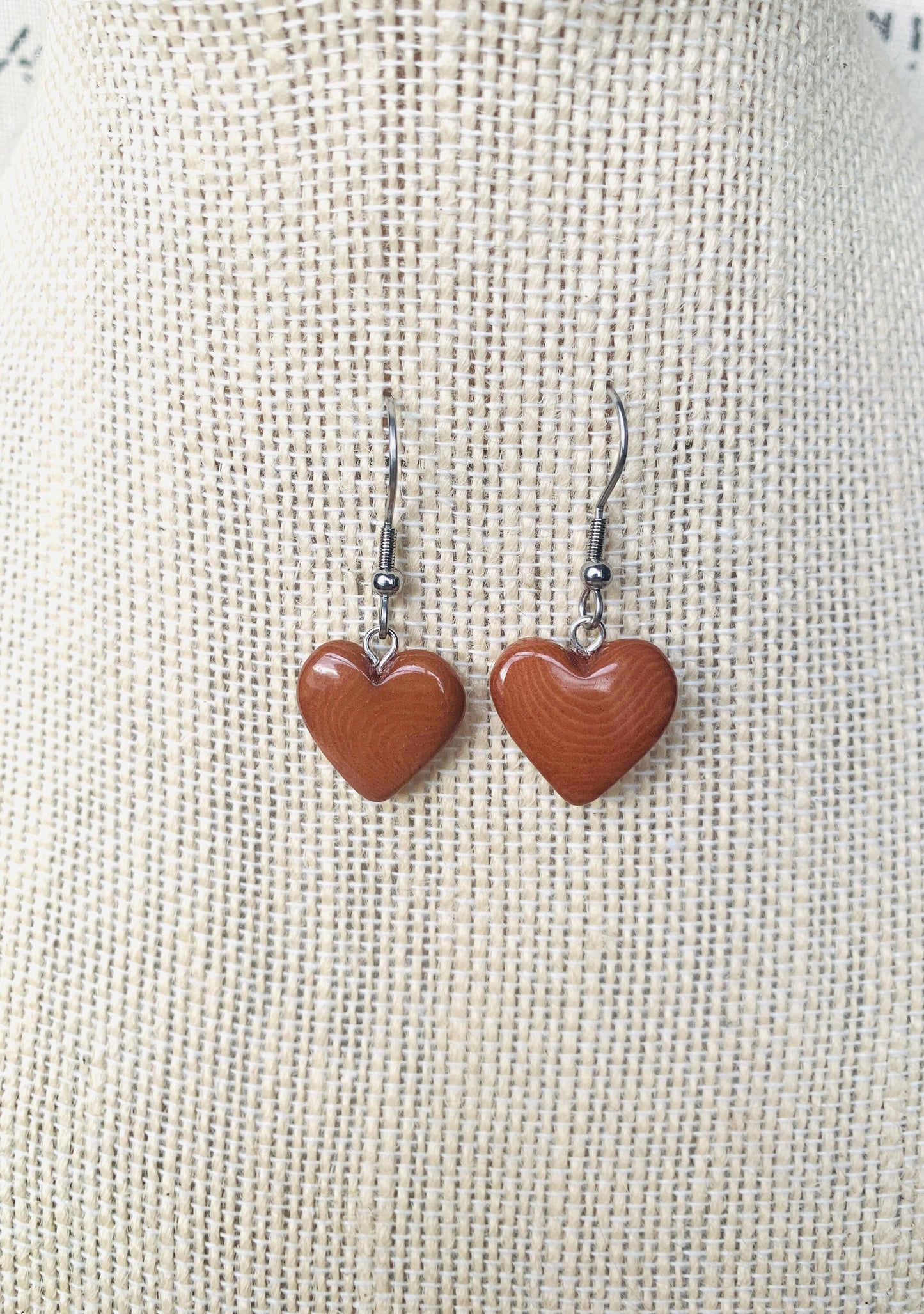 Brown dangle earrings Heart shape earrings Love earrings Tagua jewelry Fall fashion Artisan handmade Art to wear Hypoallergenic earrings