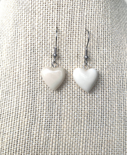 White dangle earrings Heart shape earrings Beach fashion trends Tagua nut jewelry Anniversary gift ideas Mother’s Day gift ideas