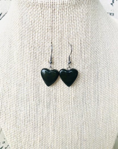 Black dangle earrings Heart shape earrings Handmade beaded earrings Mother’s Day gifts Tagua nut jewelry Art to wear Hypoallergenic earrings