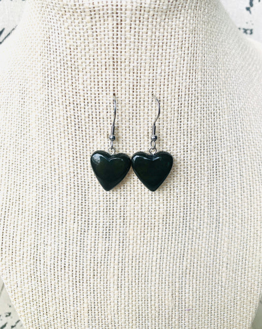 Black dangle earrings Heart shape earrings Handmade beaded earrings Mother’s Day gifts Tagua nut jewelry Art to wear Hypoallergenic earrings