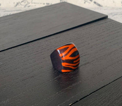 Zebra print statement cocktail ring Tagua nut jewelry Big bold dramatic ring Beach wedding Fall trends Huge oversized rings Beach fashion