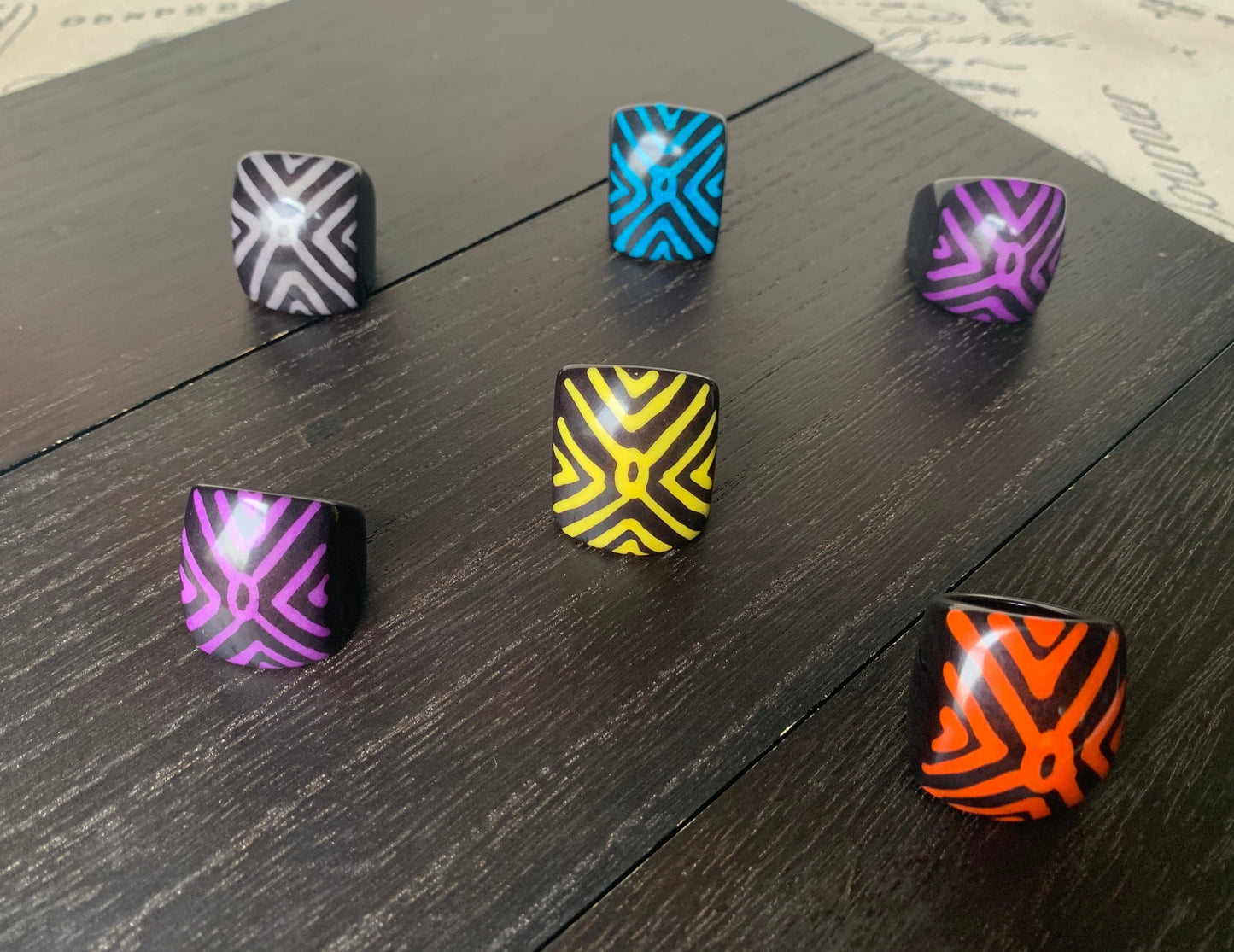 Chunky rings Hand painted statement cocktail ring Tagua nut jewelry Big bold dramatic ring Beach style Summer trends Huge oversized rings