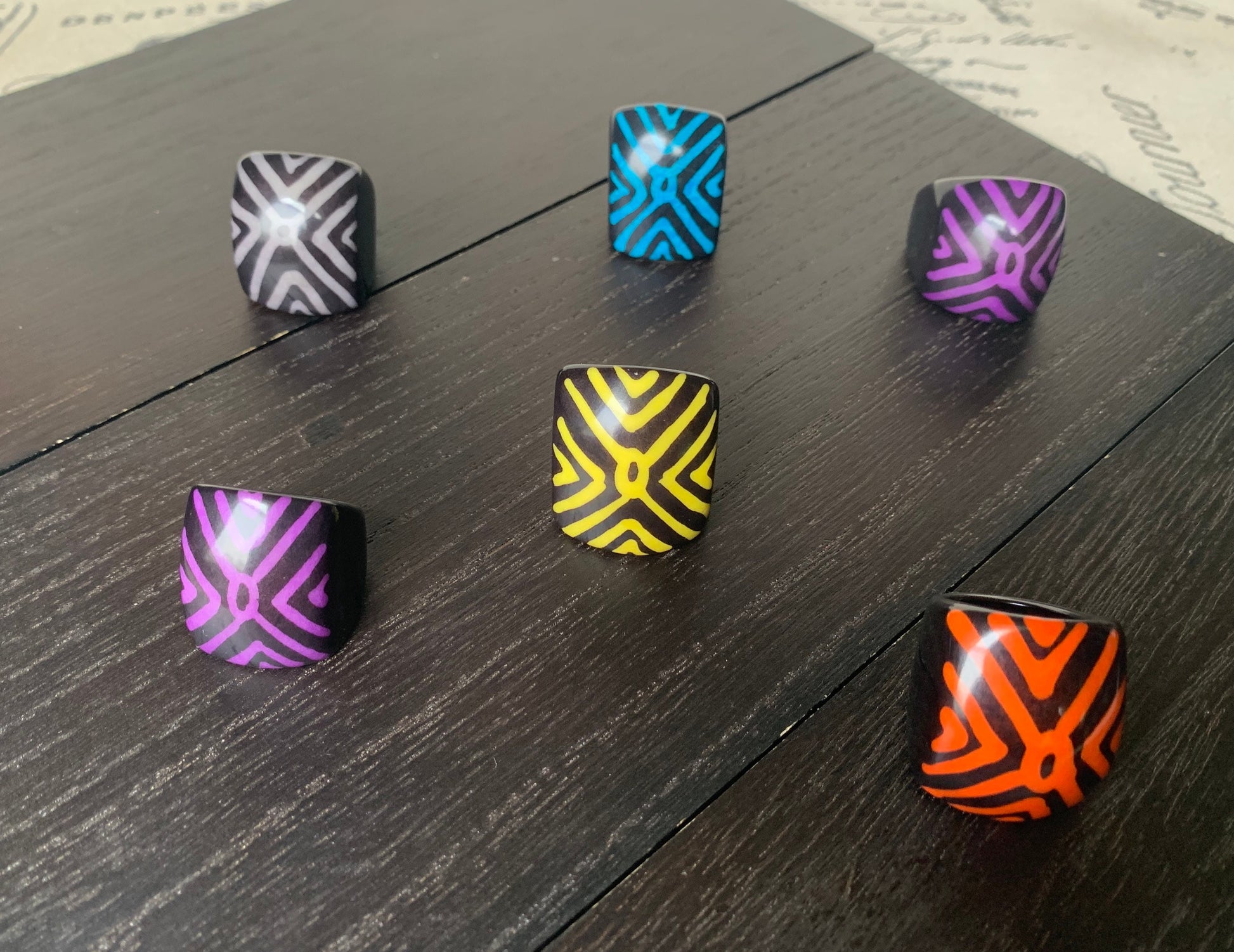 Chunky rings Hand painted statement cocktail ring Tagua nut jewelry Big bold dramatic ring Beach style Summer trends Huge oversized rings