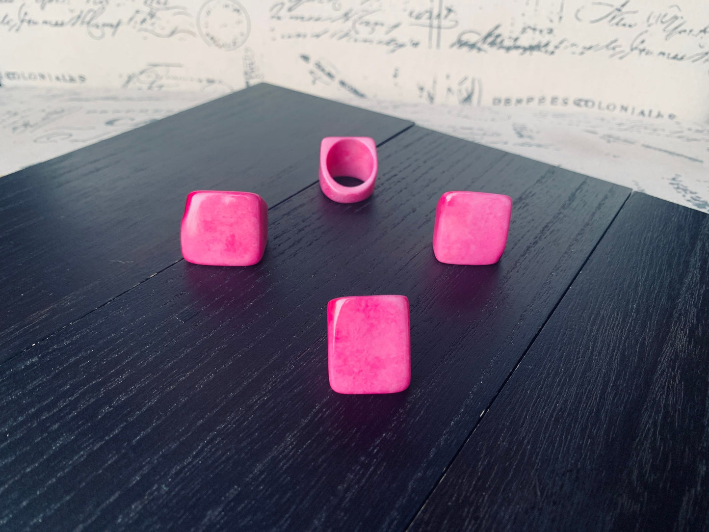 Tagua nut ring pink Unusual fashion jewelry Fall style Big bold cocktail ring Statement large Anniversary gift women Huge oversized ring