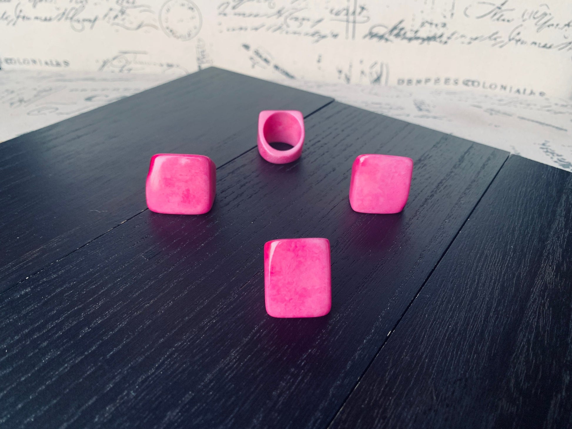 Tagua nut ring pink Unusual fashion jewelry Fall style Big bold cocktail ring Statement large Anniversary gift women Huge oversized ring