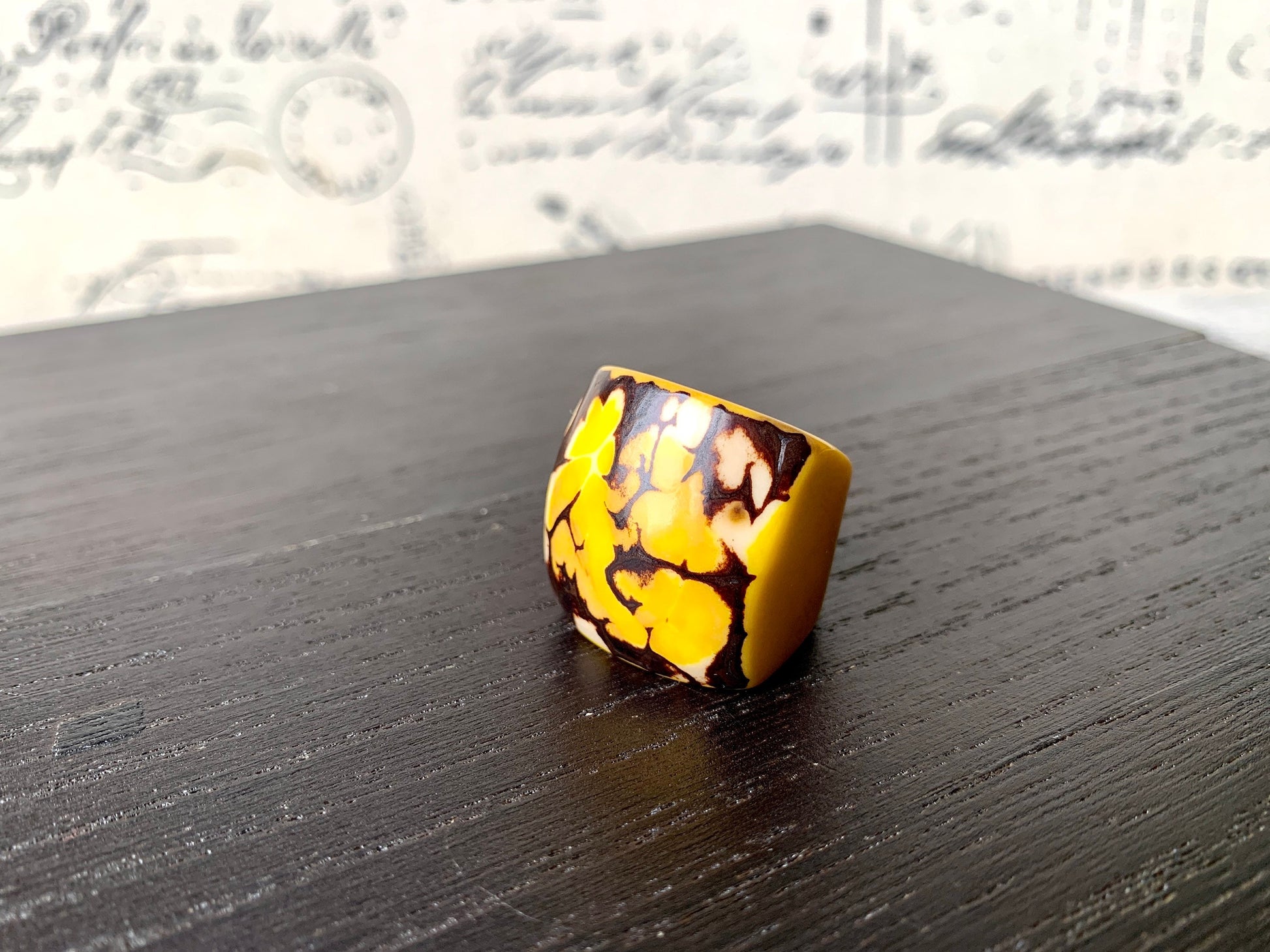 Yellow statement cocktail Tagua Ring Big bold dramatic rings Unusual jewelry Oversized Anniversary gifts Fashion rings Summer beach fashion