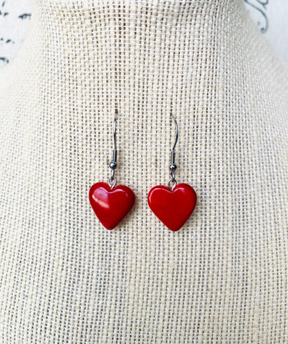 Red dangle earrings Heart shape earrings Mothers day gifts Spring fashion 2025 Tagua jewelry Anniversary gift for her Wearable art For beach