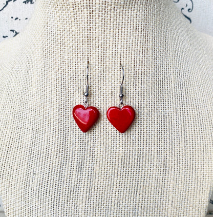 Red dangle earrings Heart shape earrings Mothers day gifts Spring fashion 2025 Tagua jewelry Anniversary gift for her Wearable art For beach