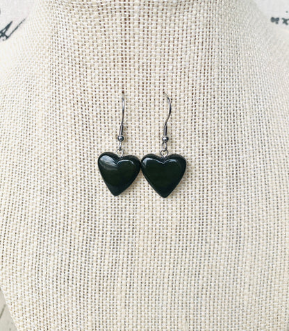 Black dangle earrings Heart shape earrings Handmade beaded earrings Mother’s Day gifts Tagua nut jewelry Art to wear Hypoallergenic earrings
