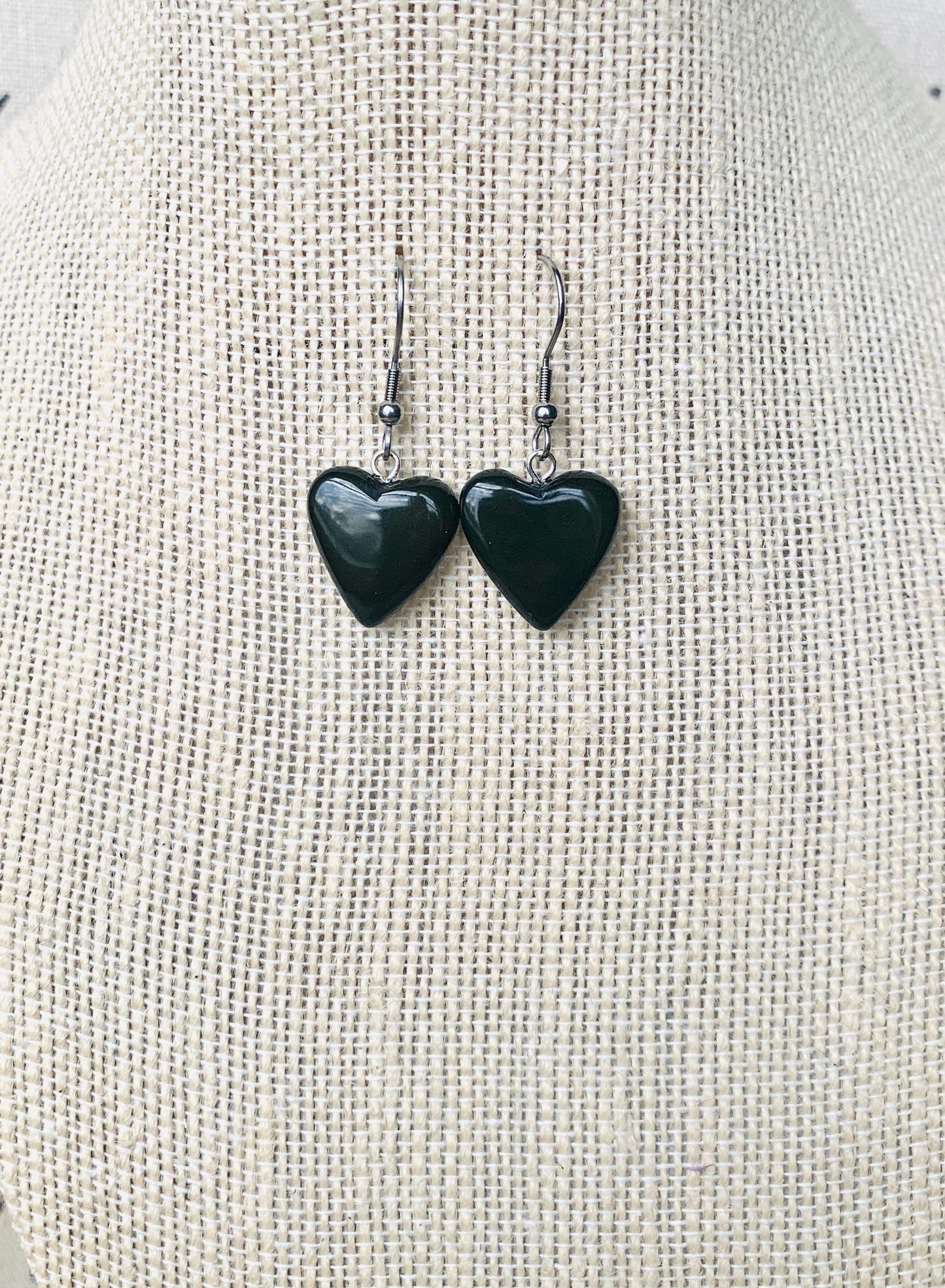 Black dangle earrings Heart shape earrings Handmade beaded earrings Mother’s Day gifts Tagua nut jewelry Art to wear Hypoallergenic earrings
