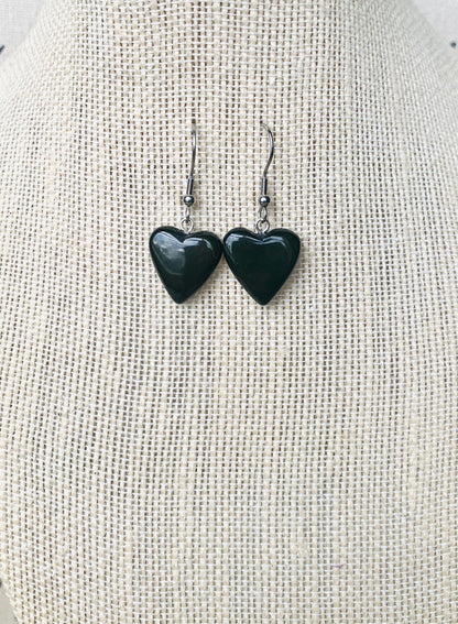 Black dangle earrings Heart shape earrings Handmade beaded earrings Mother’s Day gifts Tagua nut jewelry Art to wear Hypoallergenic earrings