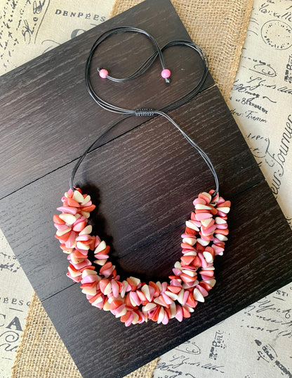 Pink and white big bold chunky necklace Tagua Necklace Wearable art Fall fashion trends Unique necklaces for women Fall fashion 2025s