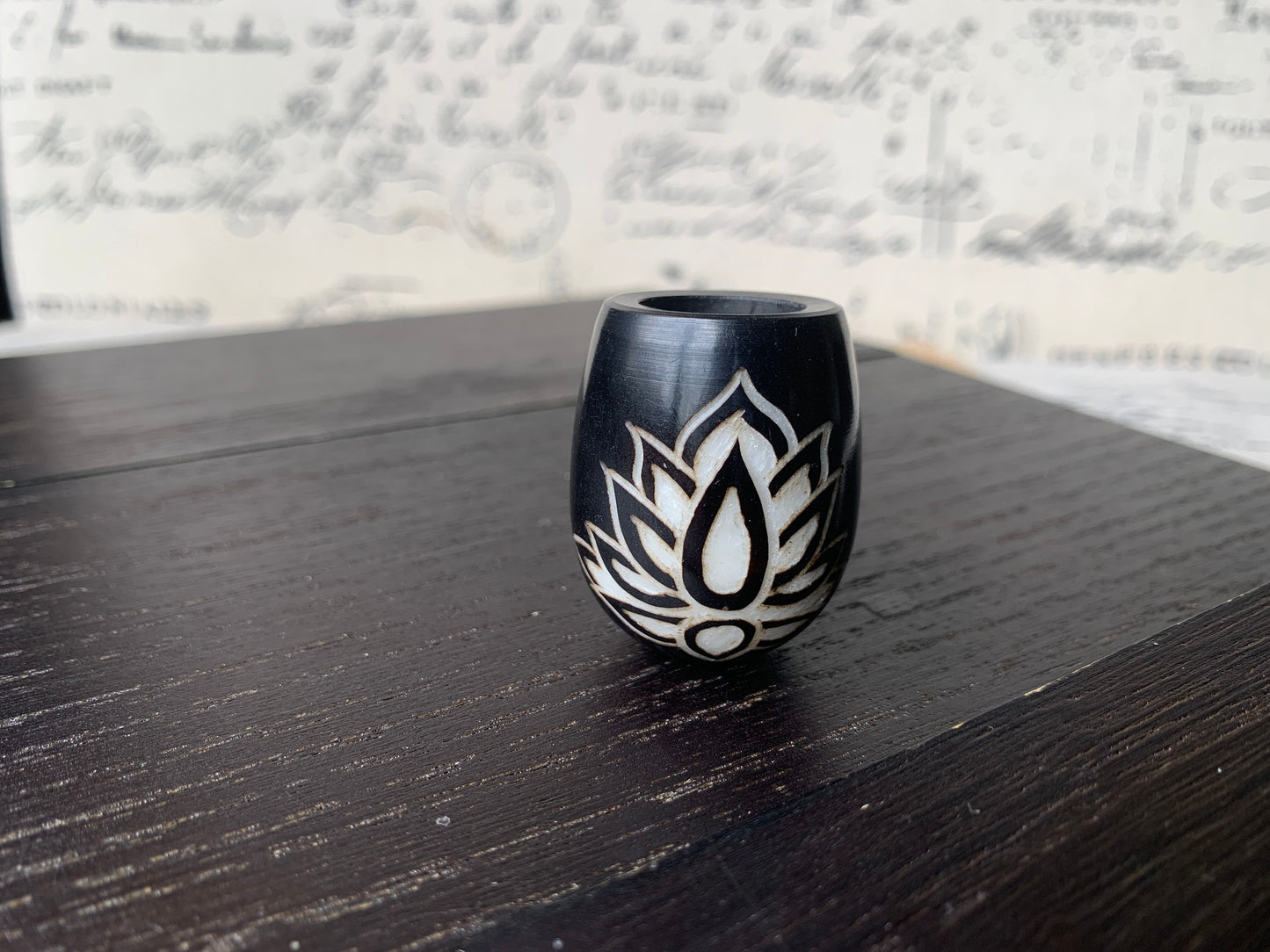 Lotus flower smoking pipe Handcrafted smoking bowl Tagua nut and wood Unique tribal hand pipe Shamanic healing tools Carved mini pipe