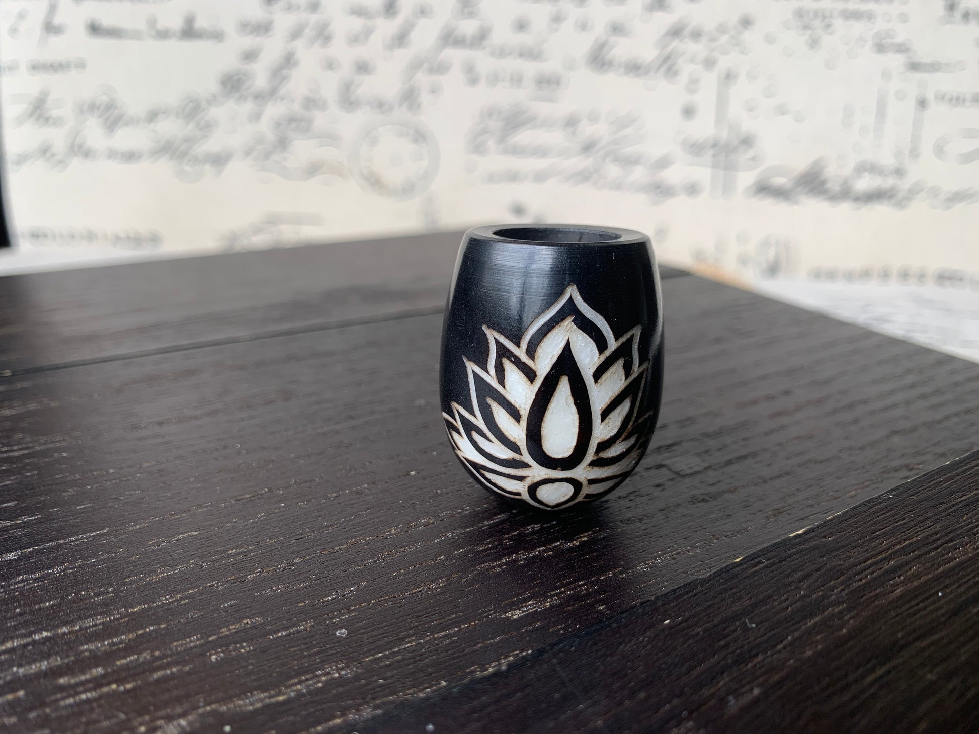 Lotus flower smoking pipe Handcrafted smoking bowl Tagua nut and wood Unique tribal hand pipe Shamanic healing tools Carved mini pipe