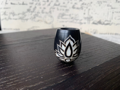 Lotus flower smoking pipe Handcrafted smoking bowl Tagua nut and wood Unique tribal hand pipe Shamanic healing tools Carved mini pipe