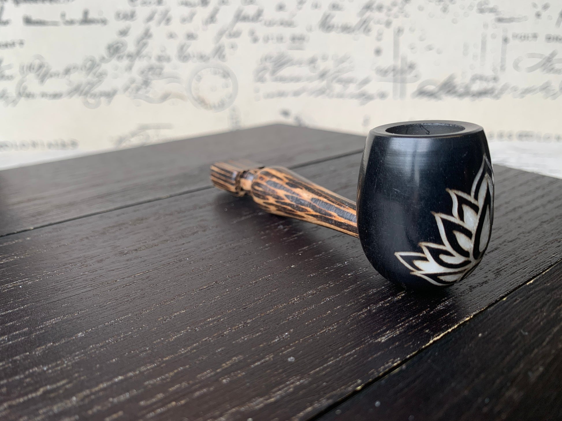 Lotus flower smoking pipe Handcrafted smoking bowl Tagua nut and wood Unique tribal hand pipe Shamanic healing tools Carved mini pipe