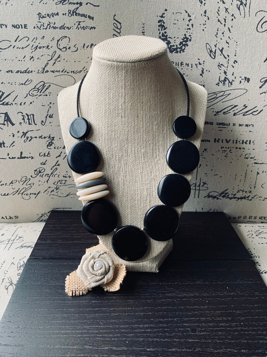 Black statement necklace Tagua necklace Fashionable gifts Elegant beaded necklace Classy gifts Wearable art Mothers day gift Handmade beaded