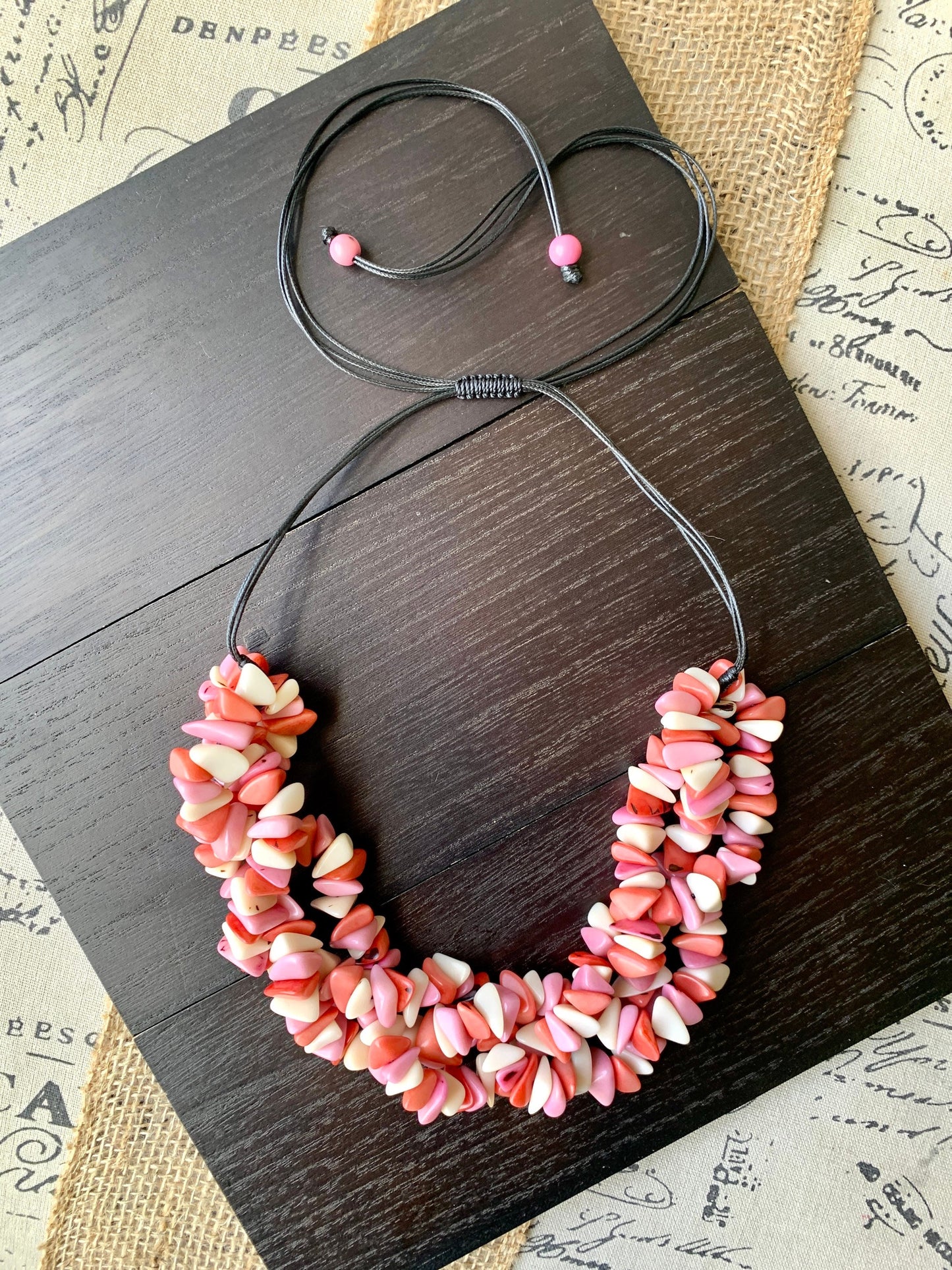 Pink and white big bold chunky necklace Tagua Necklace Wearable art Fall fashion trends Unique necklaces for women Fall fashion 2025s