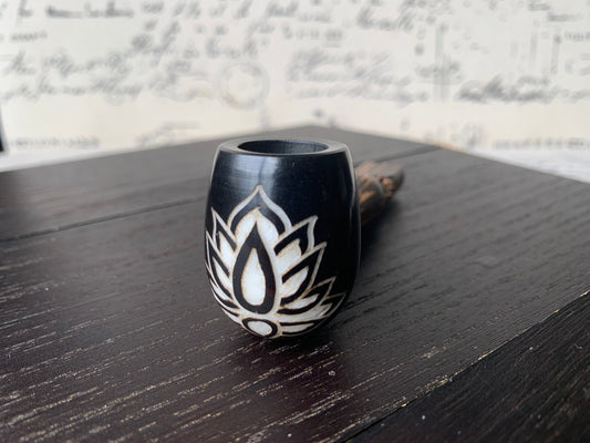 Lotus flower smoking pipe Handcrafted smoking bowl Tagua nut and wood Unique tribal hand pipe Shamanic healing tools Carved mini pipe
