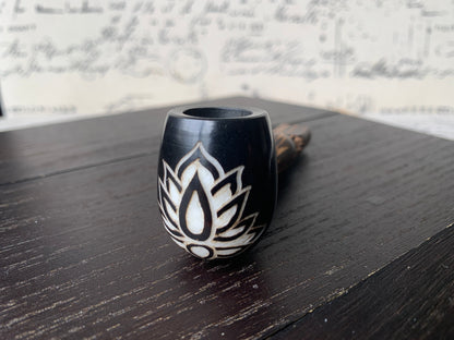 Lotus flower smoking pipe Handcrafted smoking bowl Tagua nut and wood Unique tribal hand pipe Shamanic healing tools Carved mini pipe