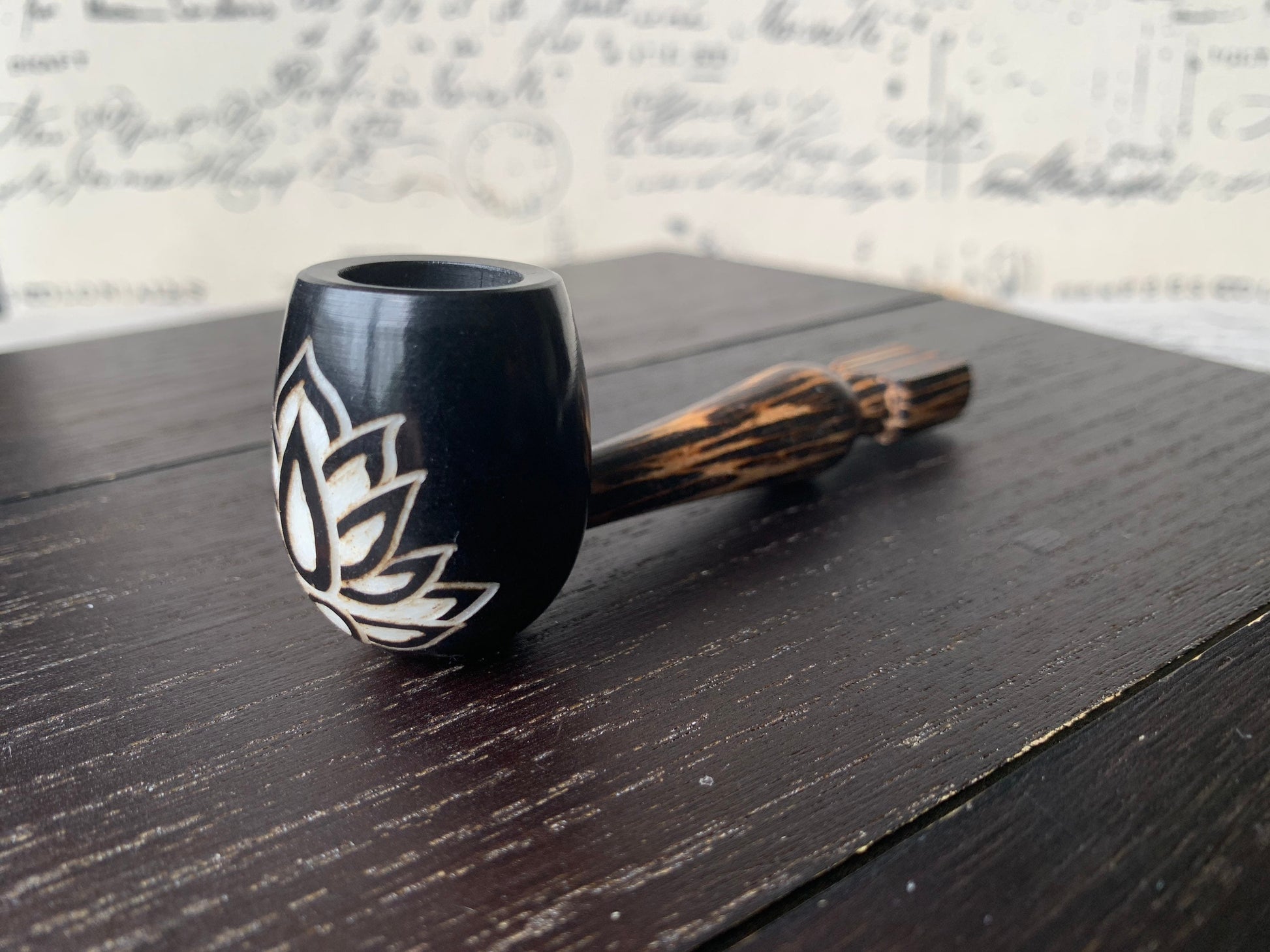Lotus flower smoking pipe Handcrafted smoking bowl Tagua nut and wood Unique tribal hand pipe Shamanic healing tools Carved mini pipe