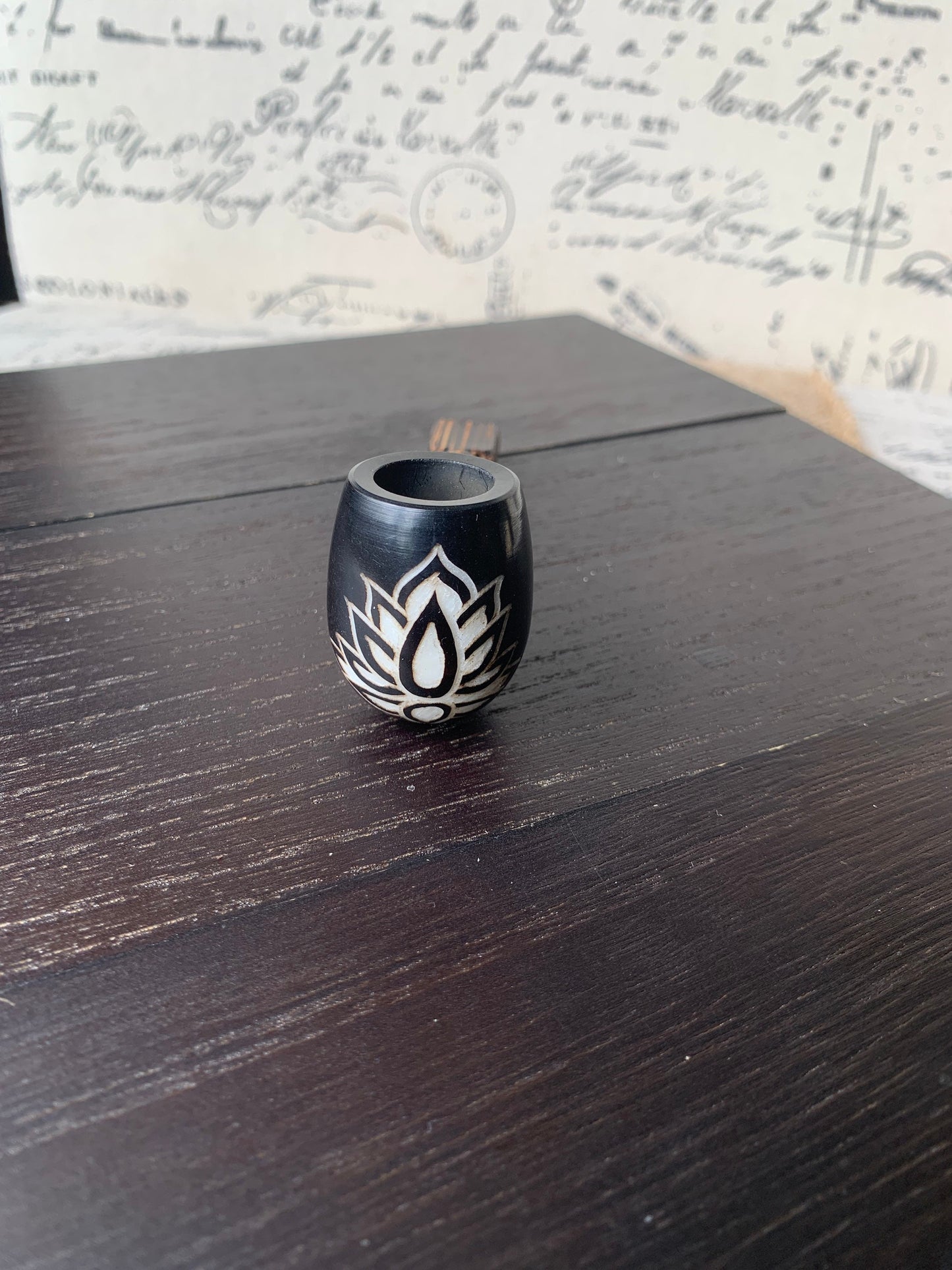 Lotus flower smoking pipe Handcrafted smoking bowl Tagua nut and wood Unique tribal hand pipe Shamanic healing tools Carved mini pipe