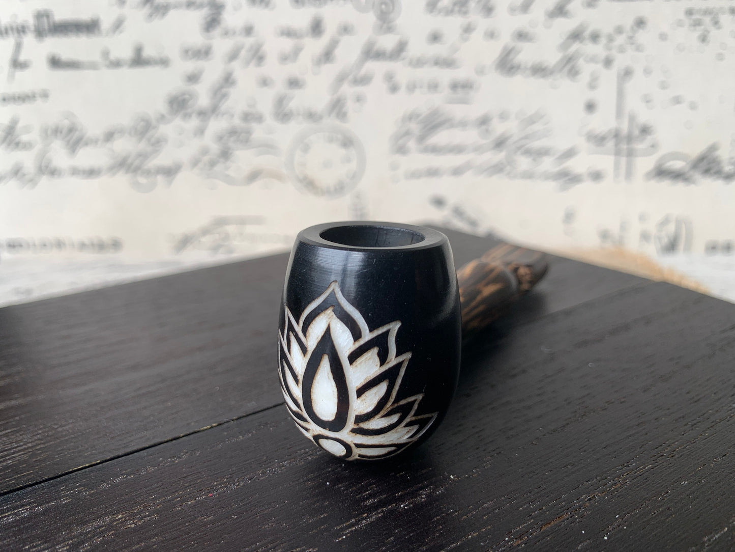 Lotus flower smoking pipe Handcrafted smoking bowl Tagua nut and wood Unique tribal hand pipe Shamanic healing tools Carved mini pipe