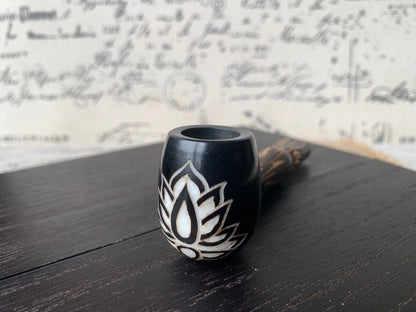 Lotus flower smoking pipe Handcrafted smoking bowl Tagua nut and wood Unique tribal hand pipe Shamanic healing tools Carved mini pipe