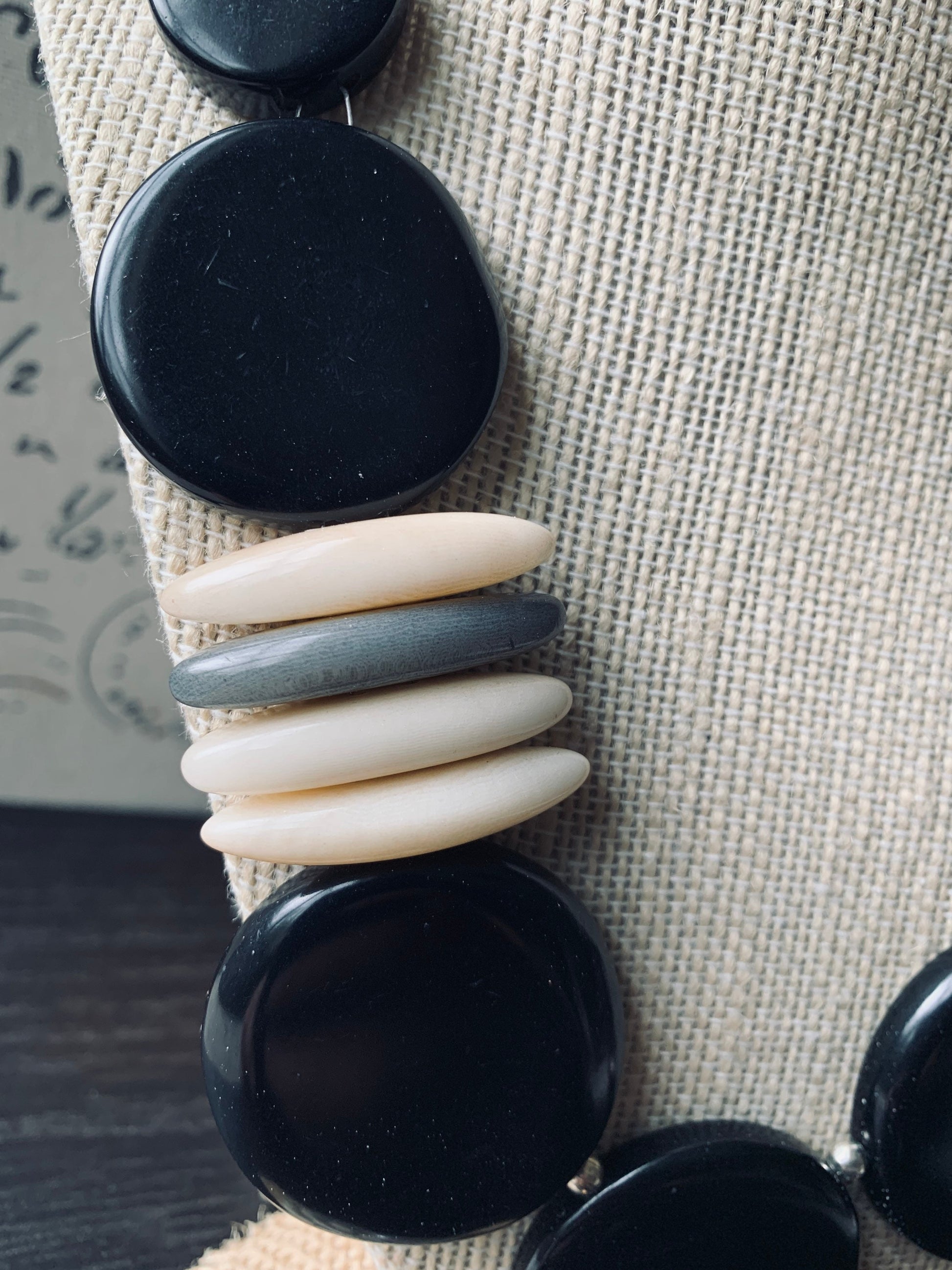 Black statement necklace Tagua necklace Fashionable gifts Elegant beaded necklace Classy gifts Wearable art Mothers day gift Handmade beaded