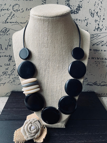 Black statement necklace Tagua necklace Fashionable gifts Elegant beaded necklace Classy gifts Wearable art Mothers day gift Handmade beaded
