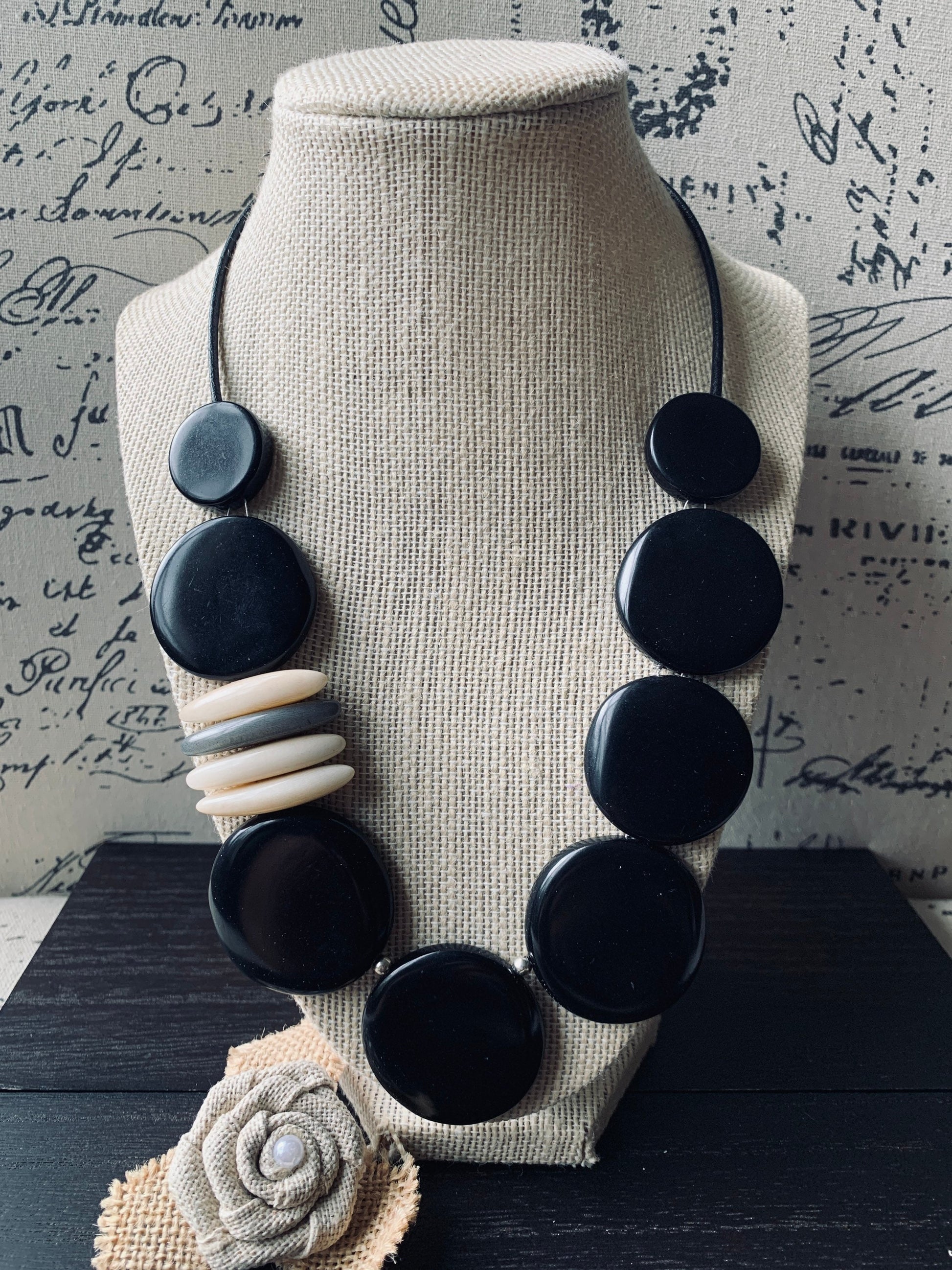 Black statement necklace Tagua necklace Fashionable gifts Elegant beaded necklace Classy gifts Wearable art Mothers day gift Handmade beaded