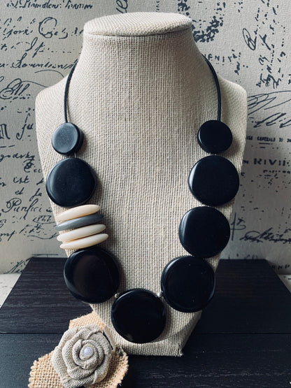 Black statement necklace Tagua necklace Fashionable gifts Elegant beaded necklace Classy gifts Wearable art Mothers day gift Handmade beaded