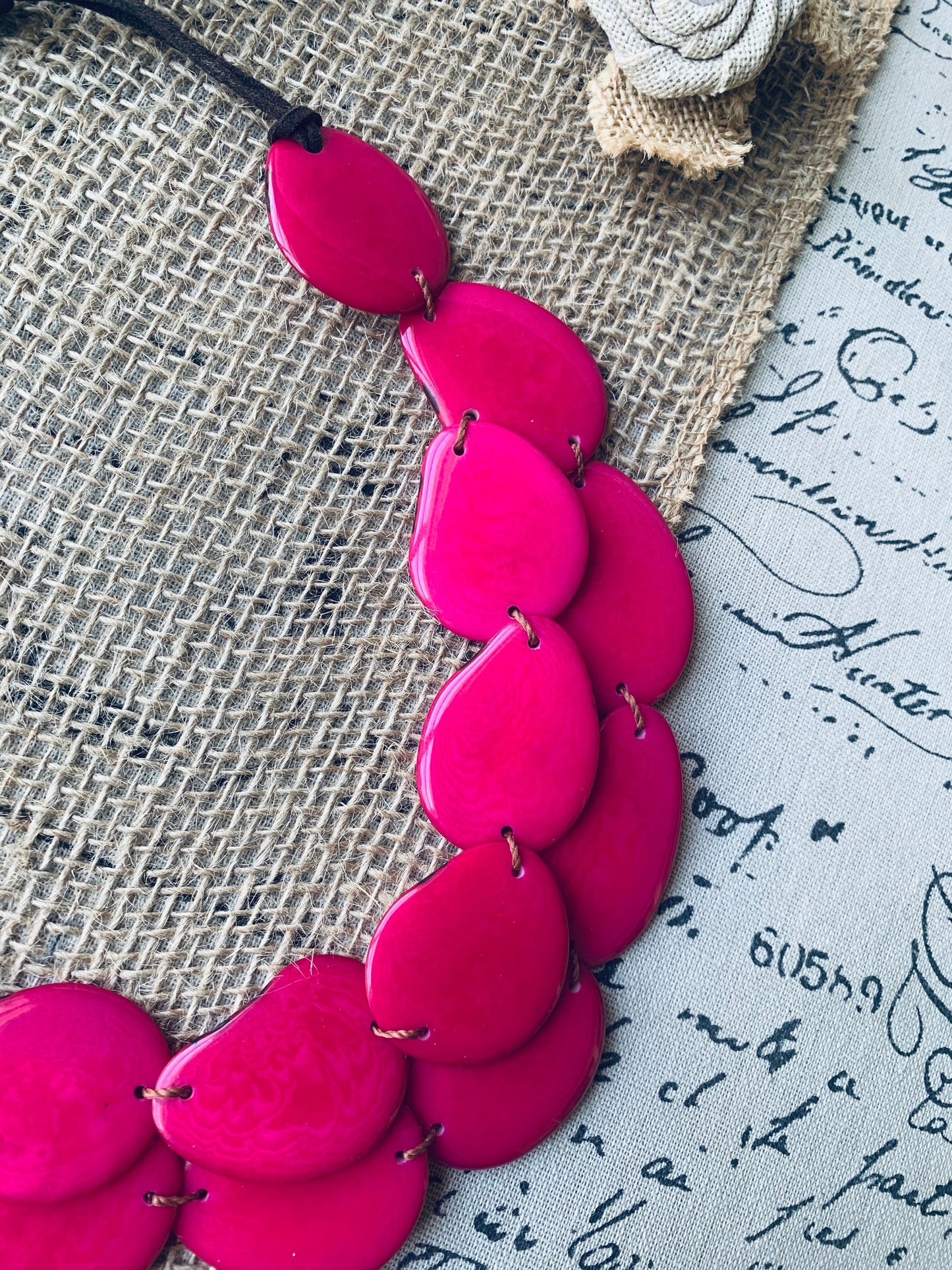 Hot pink statement necklace Tagua jewelry Huge layered necklace Big bold chunky necklace Adjustable cord Multi layer necklace Wearable art