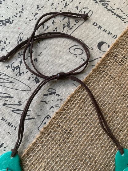 Turquoise statement necklace Tagua jewelry Big bold necklace Adjustable cord Wearable art Fall fashion 2025s Artsy gifts Artisan handmade